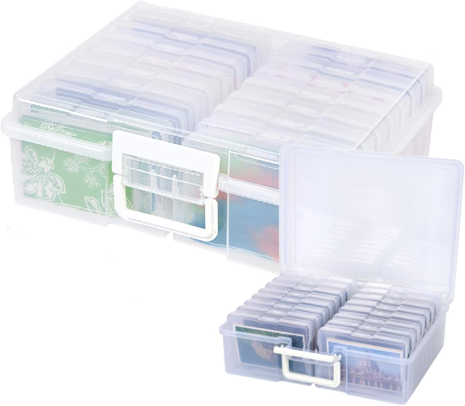 Tefola Modern Clear Photo Storage Box, 16 Compartments, 38 31 13 cm, Holds Up to 1600 4x6 Photos, Airtight, Portable