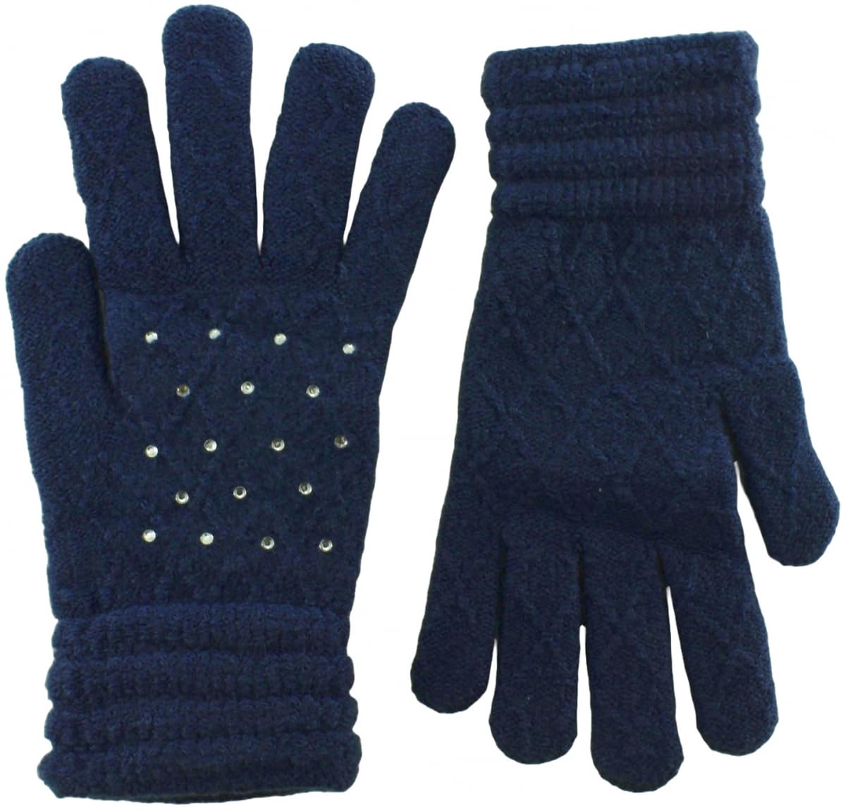 Foxbury Ladies Diamante Gloves in Navy, size: One Size