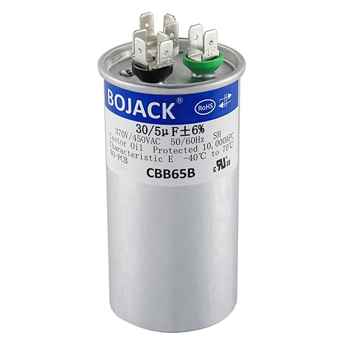 BOJACK 30+5uF 30/5MFD ±6% 370V/440V CBB65 Condensador de arranque circular de doble ejecución para funcionamiento del motor de CA o arranque del