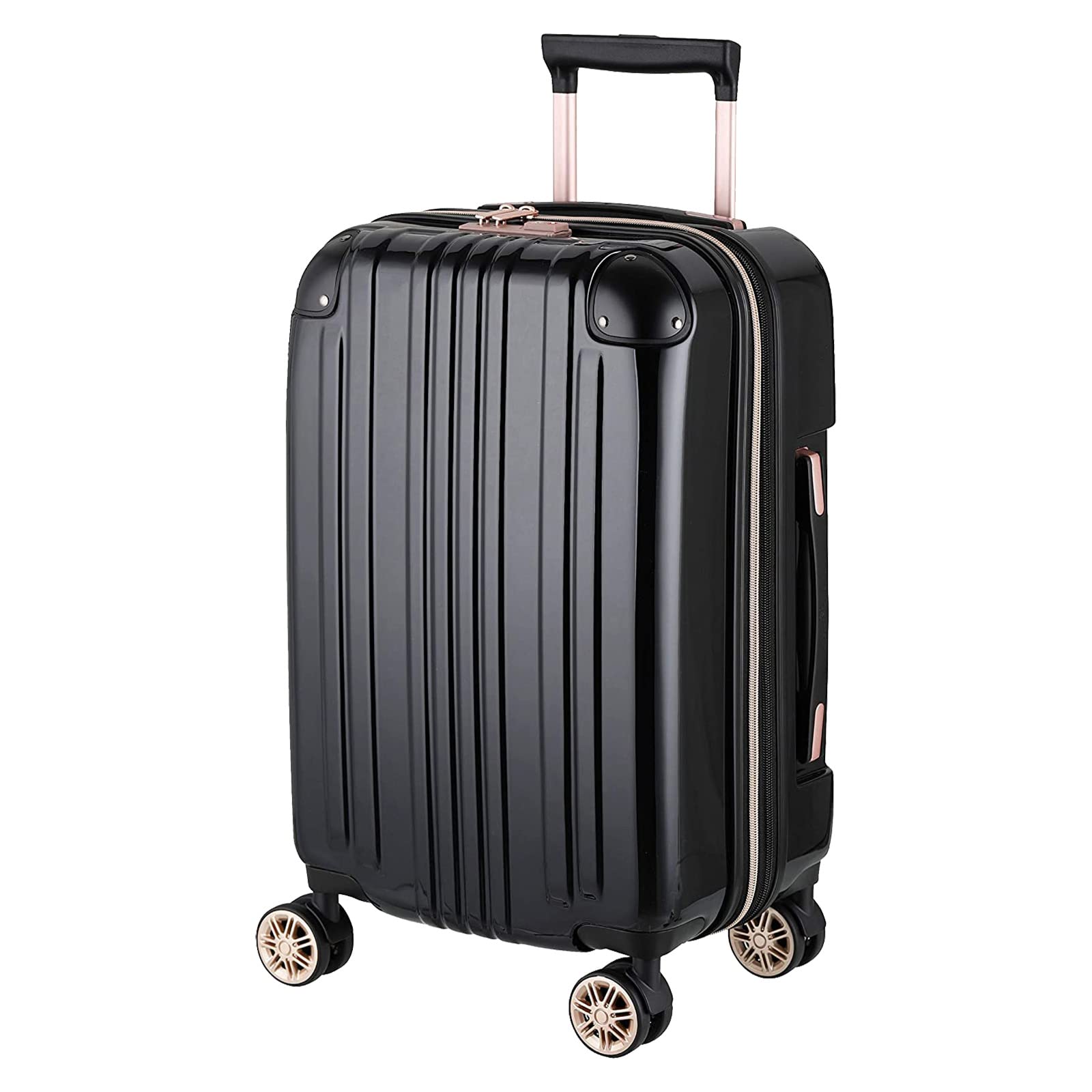 LEGEND WALKER Zipper type Hardside compact size Luggage with TSA Lock + Double-wheeled Spinners, Stand with hook, Carry-On suitcase, 21 inch, Black, 5122-48-BK