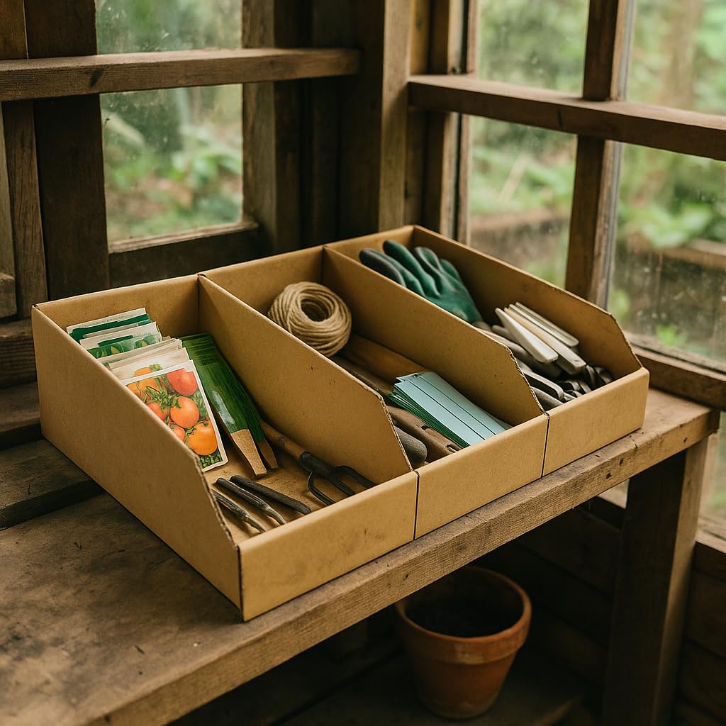 Verdone 10x Lagersichtbox aus Karton 300x100x100 mm– faltbare Karton-Schütten aus Wellpappe – ideal für Haushalt, Küche, Speisekammer, Kinderzimmer (LEGO), Garage & Gartenhaus