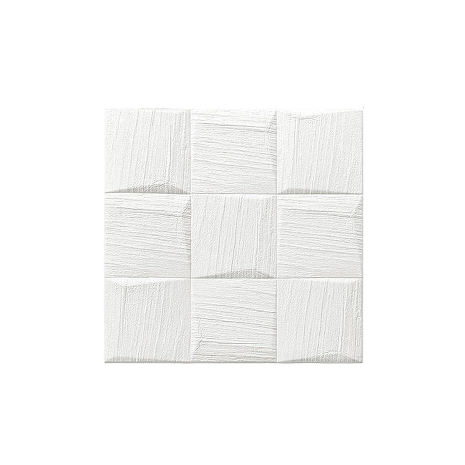 3D Tile Stickers 10pcs 3D Wall Sticker Self-Adhesive Wallpaper Waterproof Foam Brick Peel and Stick Anti-Collision Living Room Home Decor 35 * 35cm(White)