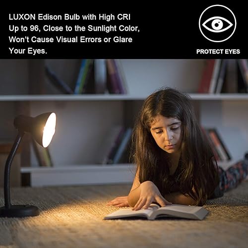 Miniatura 4 de LUXON Paquete de 8 bombillas Edison de estilo vintage antiguo incandescente, regulable, ámbar cálido, 60 W, base E26 para aplique de pared, lámpara