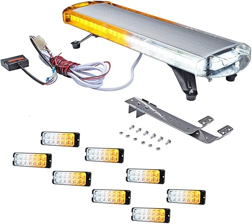 Miniatura 1 de AMOPA CORP - Juego de seguridad de emergencia color blanco ámbar, 1 barra de luz estroboscópica de 30 pulgadas, 56 luces LED y 8 piezas de 12 LED