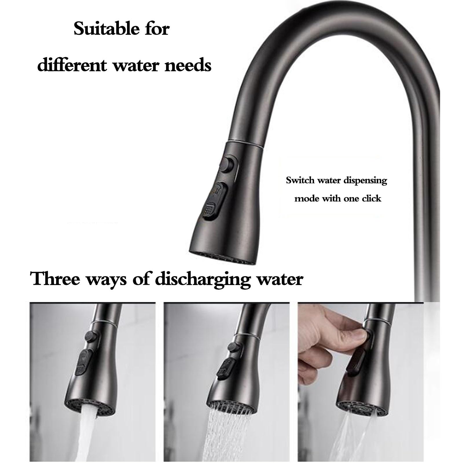 RajoNN Cocina Accesorios Grifo de Cobre Grifo Giratorio Extraíble Simple Grifo Universal para Lavavajillas Lavabos y Fregaderos 3 Formas de Descarga de Agua Fregaderos