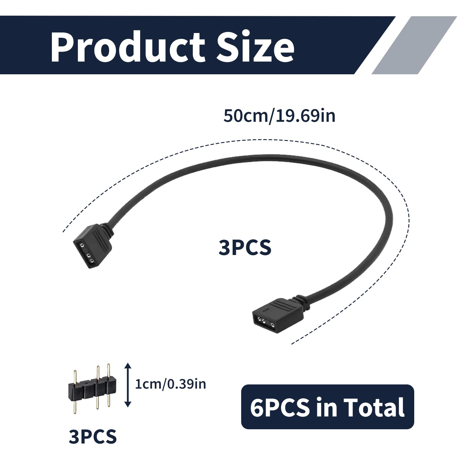 Câble Extension ARGB 5V 3 Broches 50 cm, Rallonge RGB 3 Pins, Hub Adaptateur Splitter pour Ventilateurs PC LED Adressables