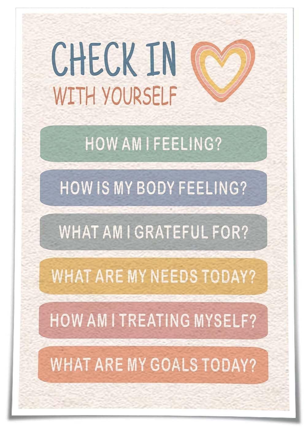 ZDVHOMCB Bathroom Wall-Art Check In with Yourself Inspirational Quote Affirmation Self Care Daily Reminder Canvas Print for Home Office Unframed,16x24inch(40x60cm)