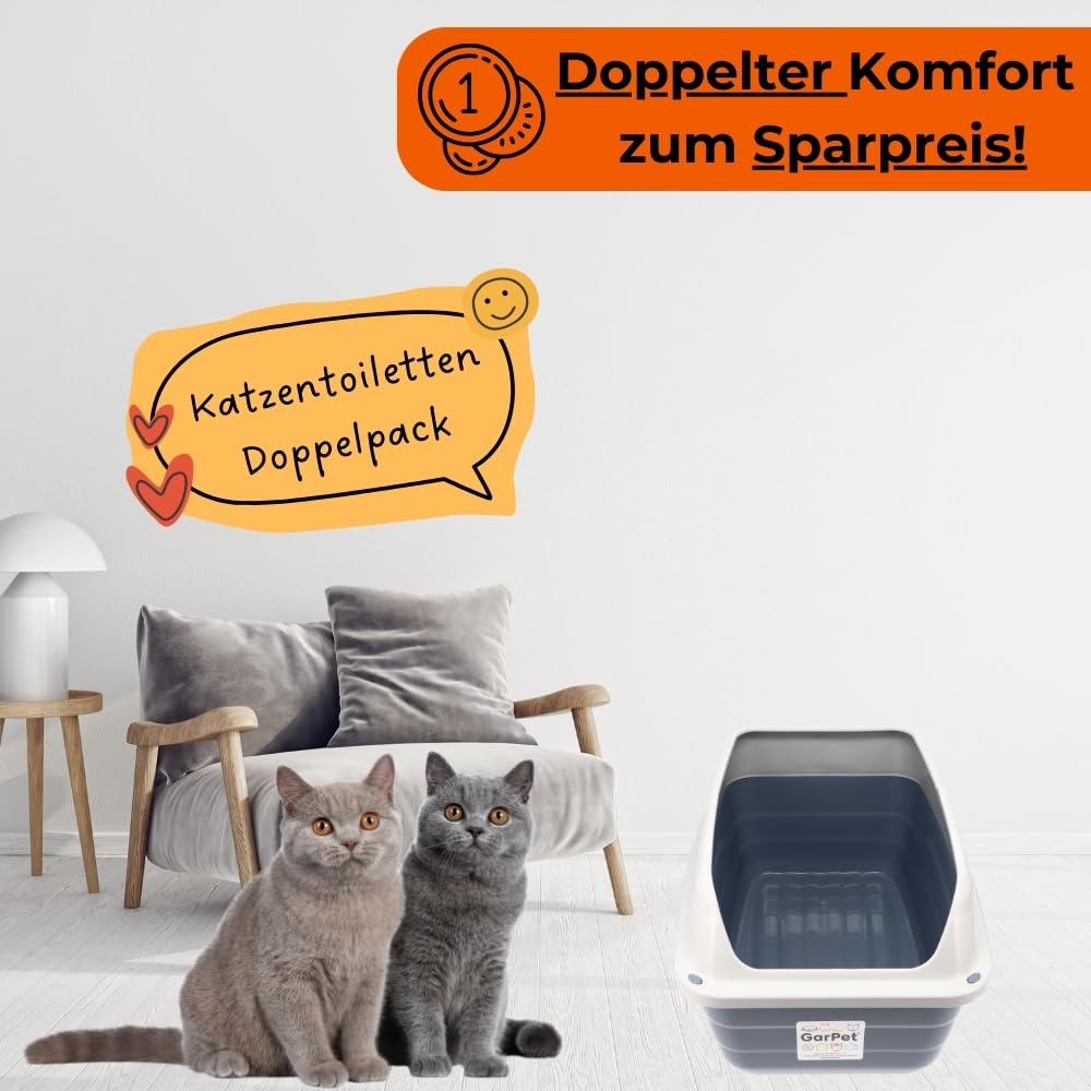 2er Set Katzenklo Hoher Rand Extra hohe Katzentoilette offen Katzenklo mit hohem Rand groß ohne Deckel Doppelpack Katzentoiletten