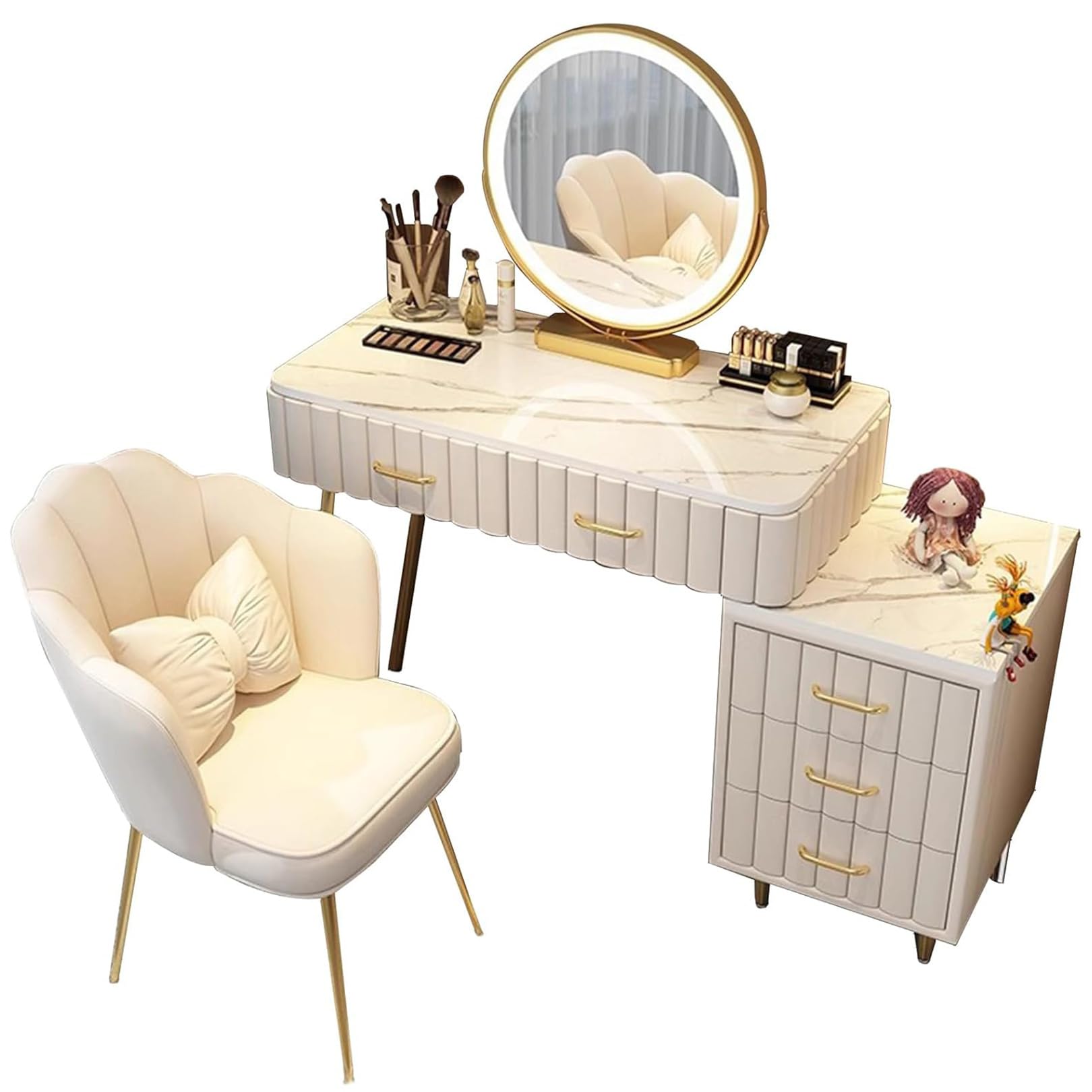 CGCSYZ Makeup Vanity Table with 5 Drawers Mirror & Lights 3 Lighting Modes Multifunctional Makeup Desk for Bedroom Stylish White 100cm Dressing Table(White-100cm)