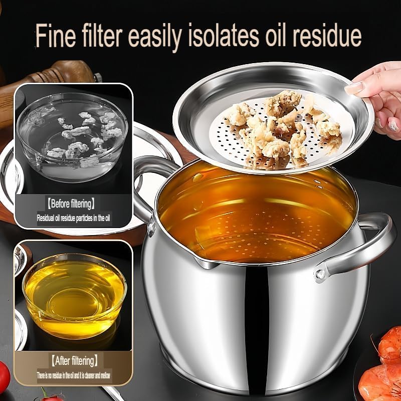 Image of Small Deep Frying Pot with Strainer Basket,1200ml Stainless Steel Pan with Handle,Ideal for Frying French Fries /Chicken Wings /Shrimp /Boiling Butter /Gravies (Oil Pot)