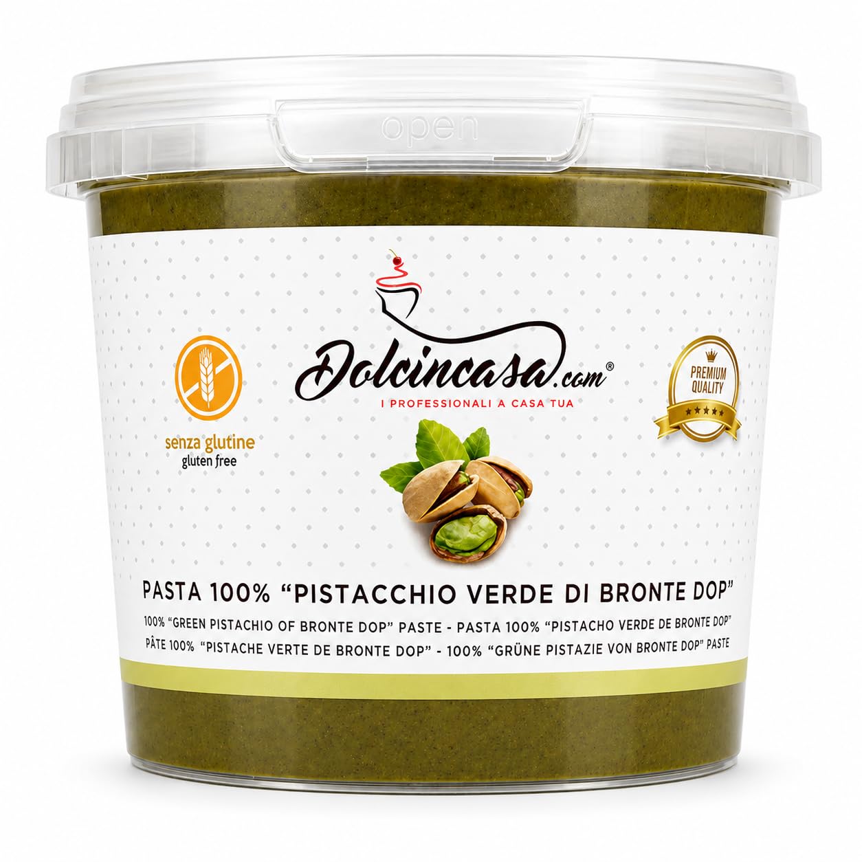 Dolcincasa Pasta Pura di Pistacchio Verde di Bronte DOP 100% - Senza Coloranti e Aromi Aggiunti - Per Gelato Artigianale, Creme, Dessert e Pasticceria Professionale - 500 g