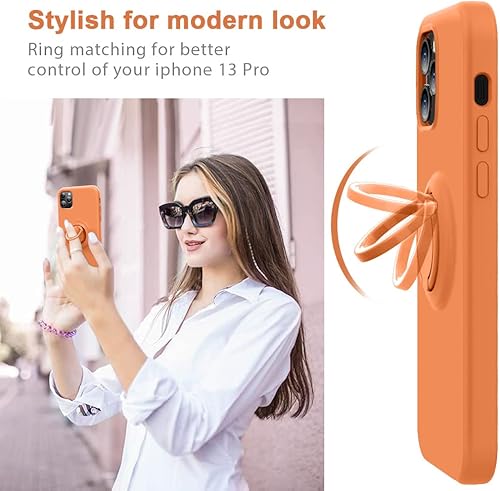 Miniatura 3 de MOCCA Funda compatible con iPhone 13 Pro de 6.1 pulgadas con soporte de anillo Silicona líquida Forro de microfibra Funda protectora antiarañazos