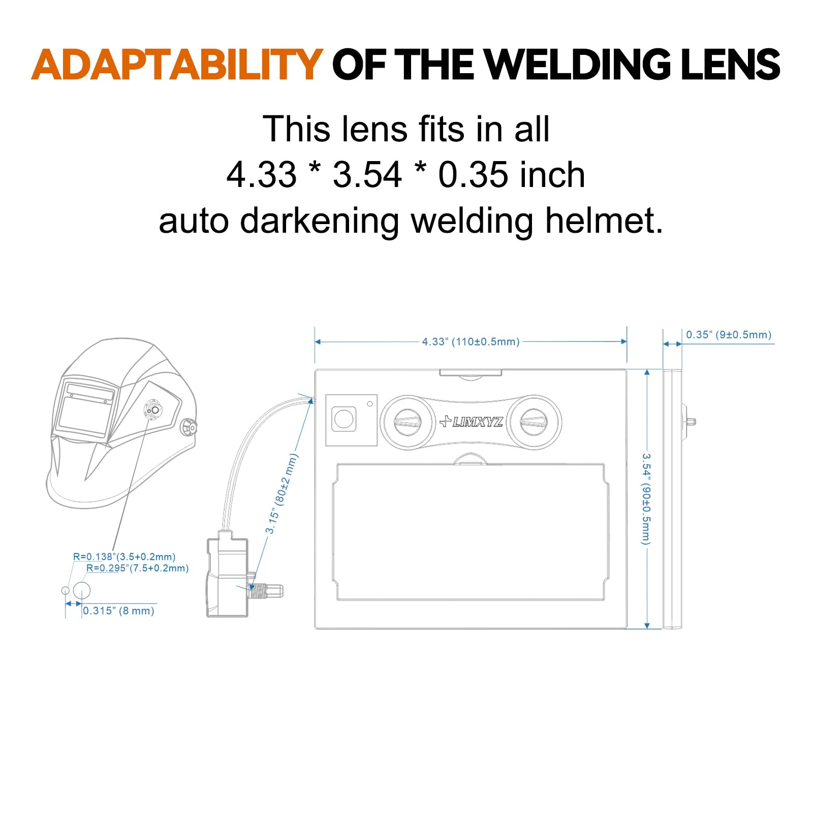 Lente de oscurecimiento automático de soldadura de 3.5 x 4.33 pulgadas, lente de soldadura con 2 sensores de arco, rango de sombra ajustable 4/9-13