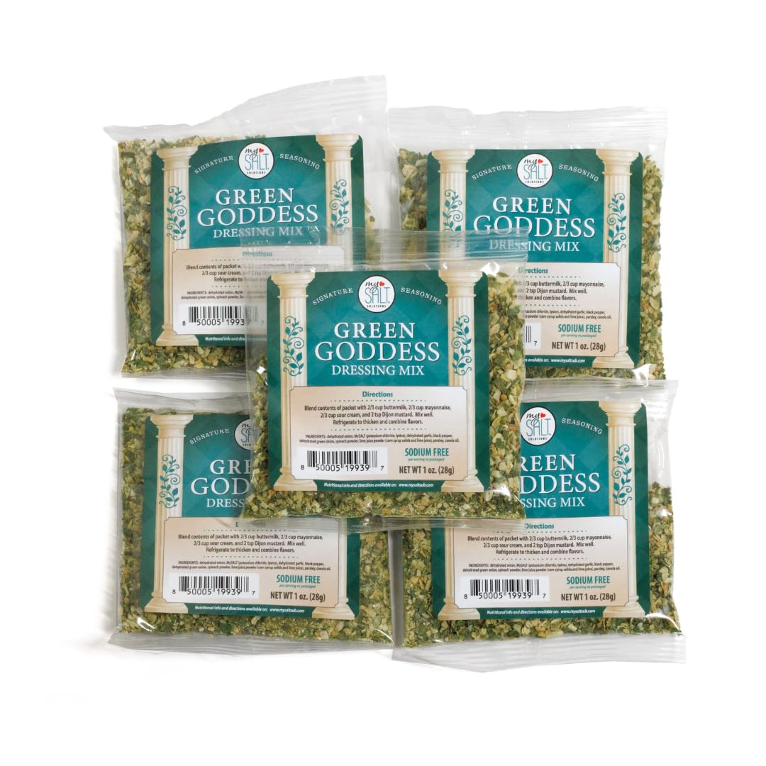 MySALT Green Goddess Salad Dressing Mix – 5 Pack – Sodium-Free Dry Mix, Low Sodium Dressing – Creamy Ranch-Caesar Flavor Blend