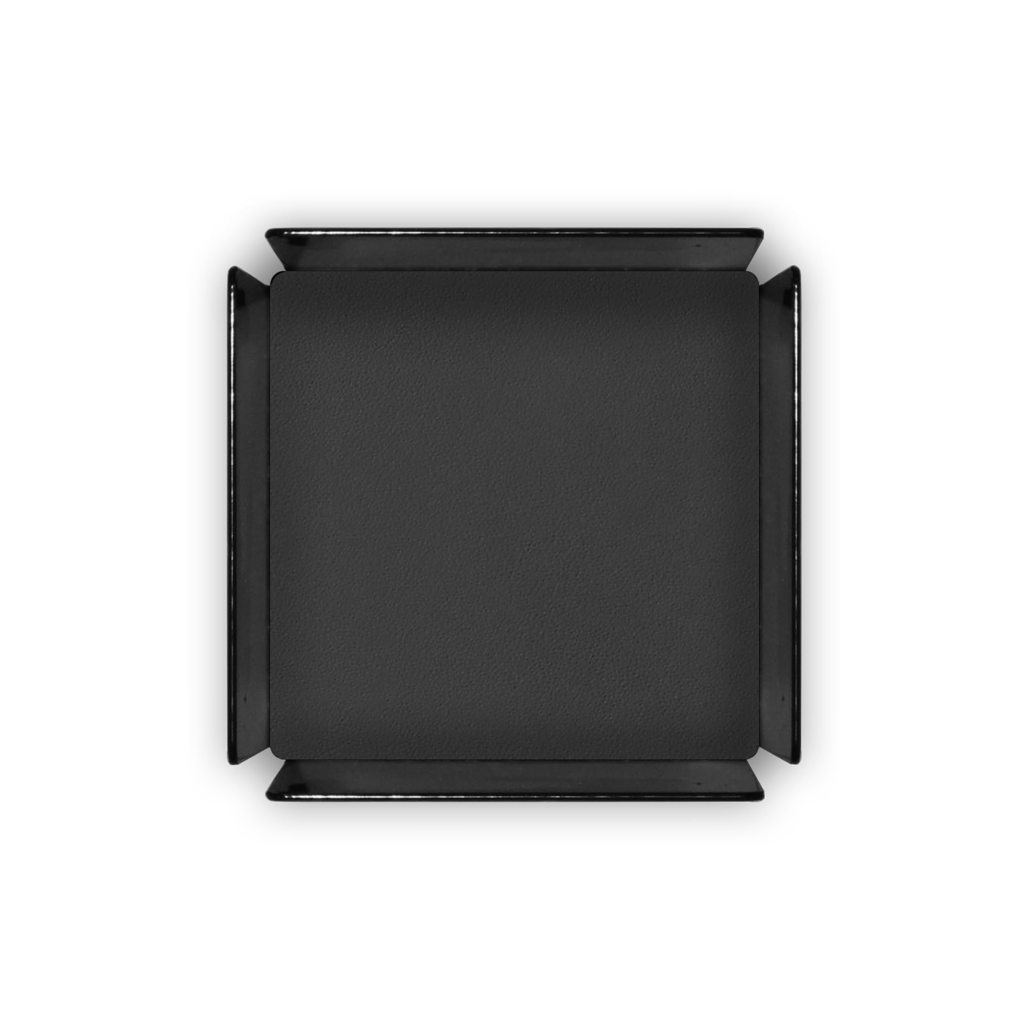 Eglooh - Moire - Schreibtisch Stiftehalter mit Struktur aus schwarzem Stahl - Innerer Boden aus Leder Schwarz - Quadratisches Design cm 7,2 x 7,2 x H.10 - Made in Italy