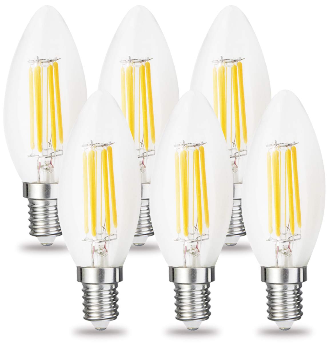 Ampoules LED Bougie à Filament de Verre Classique intensité Variable 6W E14, Blanc Froid C35 AC 220V(Warm White,Pack of 6)