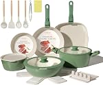 23Pcs Céramique Ensemble de vaisselle non bâton Pots et casseroles Ensemble de cuisine non toxique avec poignée amovible Space Sauvetage, Four & Lave-vaisselle Coffre-fort, Bleu marine