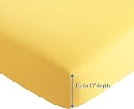 Marina Decoration 600 Thread Count Home Bedding Bedroom Soft Bedsheet Deep Pocket Hotel Standard Solid Percale All Season 4 Pieces Cotton Sheet Set with 2 Pillowcases, Yellow Color King Size