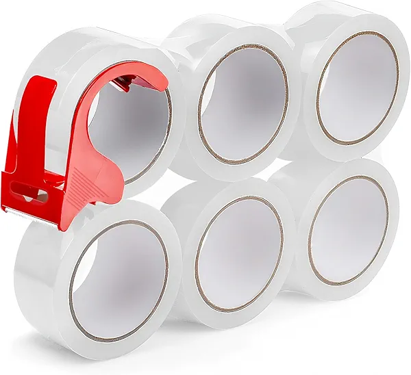 Heavy Duty Packing Tape,6 Rolls Clear Packaging Tape with 1 refillable Dispenser, 1.88 Inches x 55 Yards, Designed for Shipping Tape for Moving, Shipping and Packing