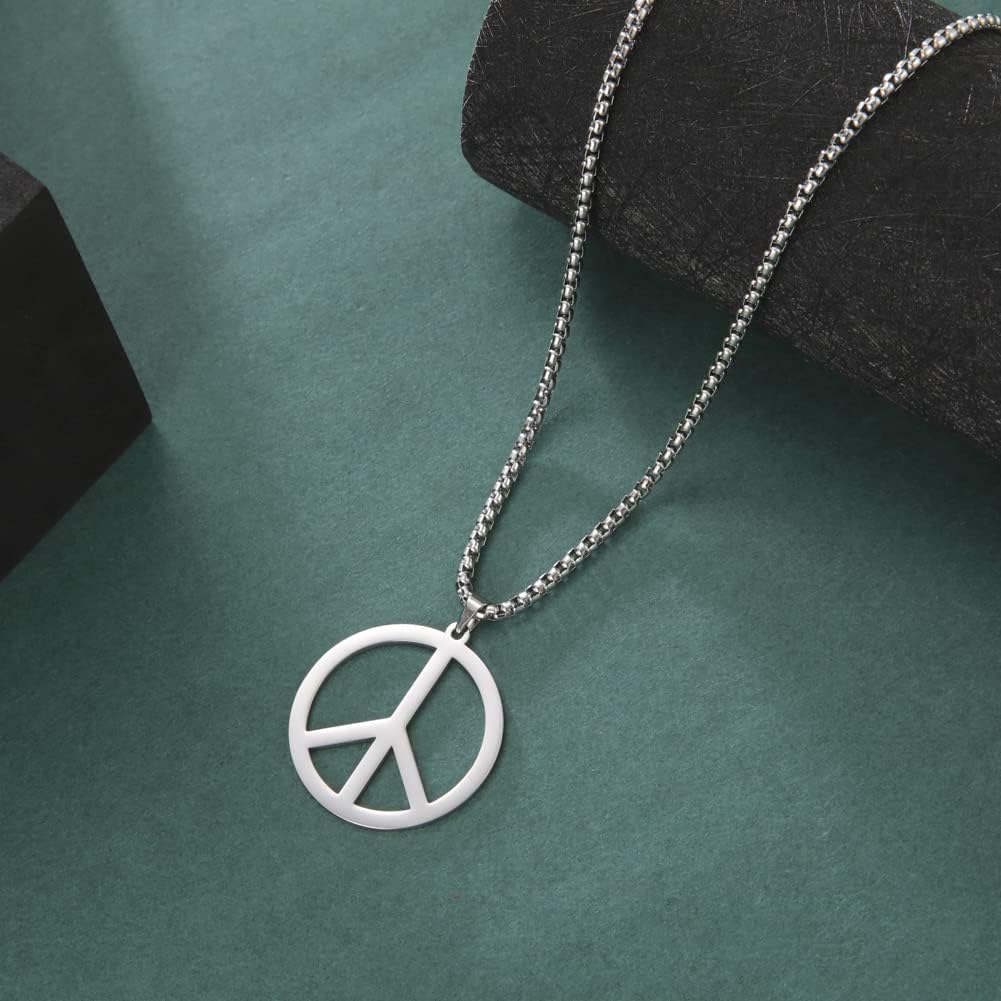 VASSAGO Peace Sign Necklace for Men Women Hippie Style Peace Necklace Stainless Steel Peace Symbol Jewelry 1960s 1970s Hippie Party Accessories Jewelry - Image 3