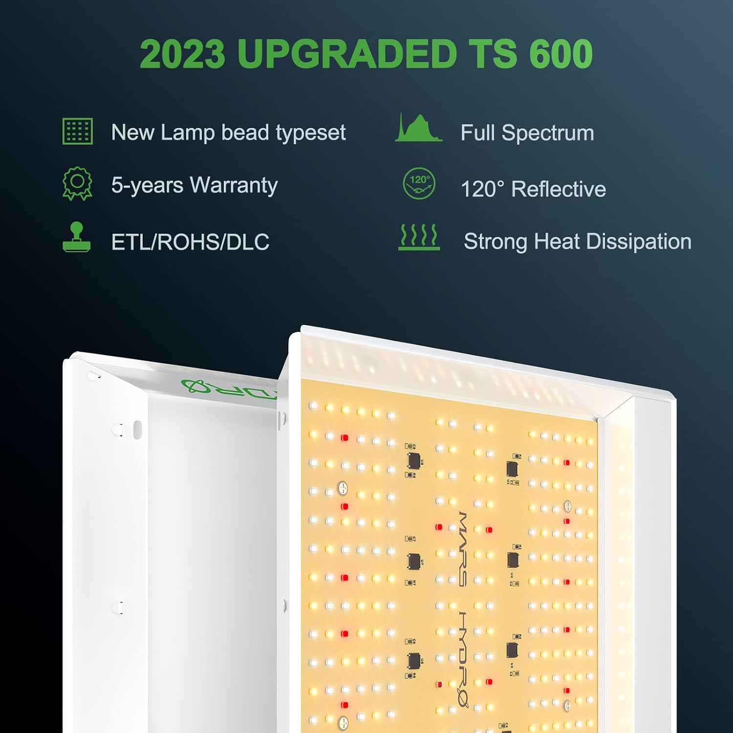 MARS HYDRO 2023 New TS600 100Watt LED Grow Light 2x2ft Coverage, New Diodes Layout Full Spectrum Grow Lamp for Hydroponic Indoor Seeding Veg and Bloom Greenhouse Growing Light Fixtures Four for 4x4'