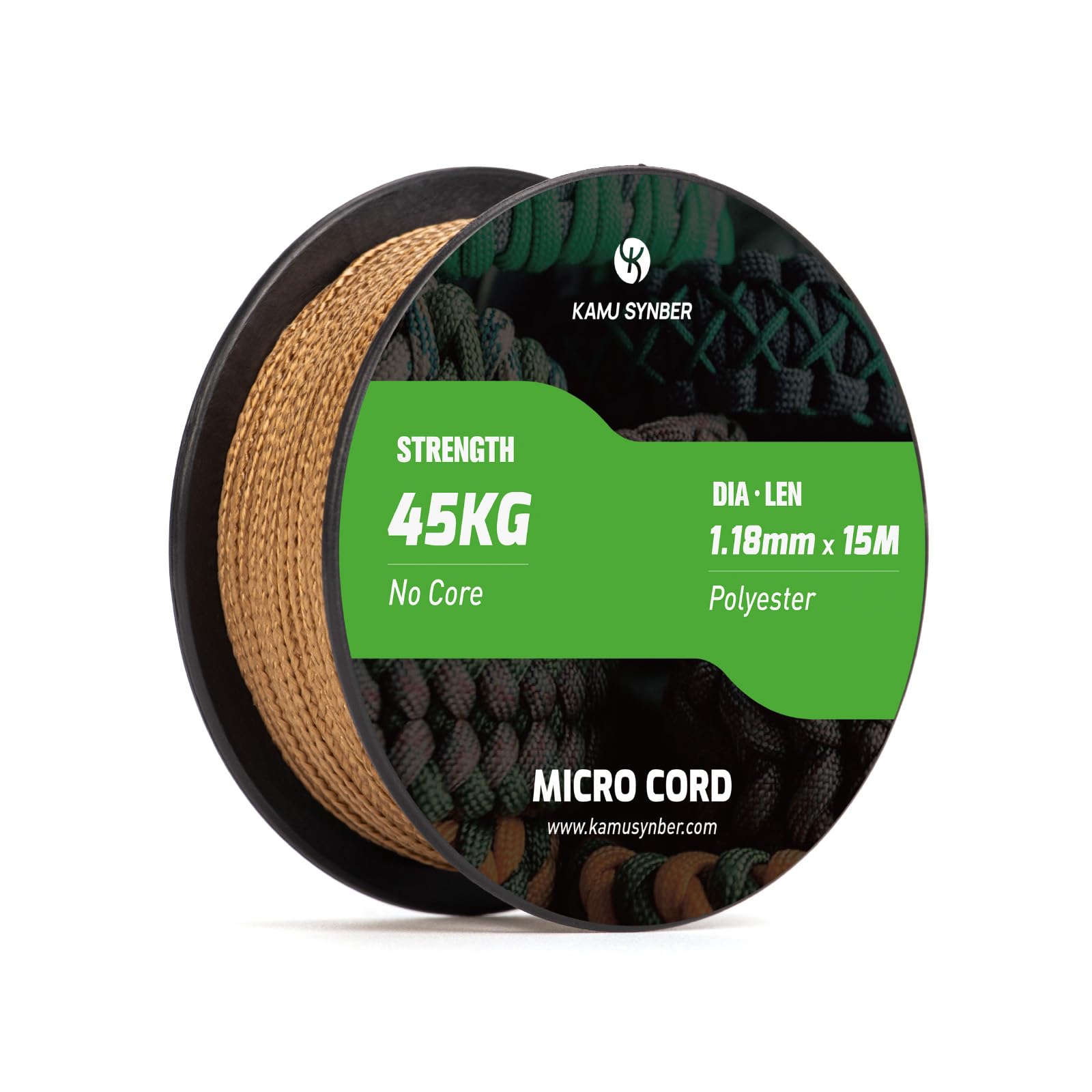 Kamu Synber Micro Cord 1.18mm Paracord Braided Rope 15m Spool for Bracelet, Crafting, Jewelry Making, Key Chains | Support 45kg | Coyote Brown