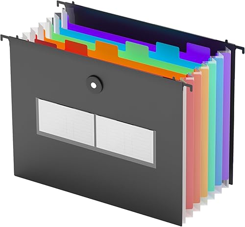 Miniatura 1 de Carpetas colgantes expansibles de plástico, 7 bolsillos de acordeón, papel tamaño carta A4 para archivador, cajas de almacenamiento de archivos