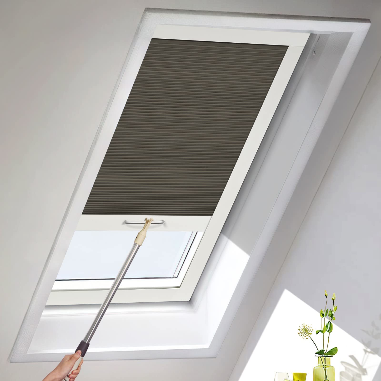 Keego Skylight Blinds for Roof Window Blackout Pleated Blinds Energy Saving Noise Reduce Cellular Shades Easy to Install (Stone, Custom Size)