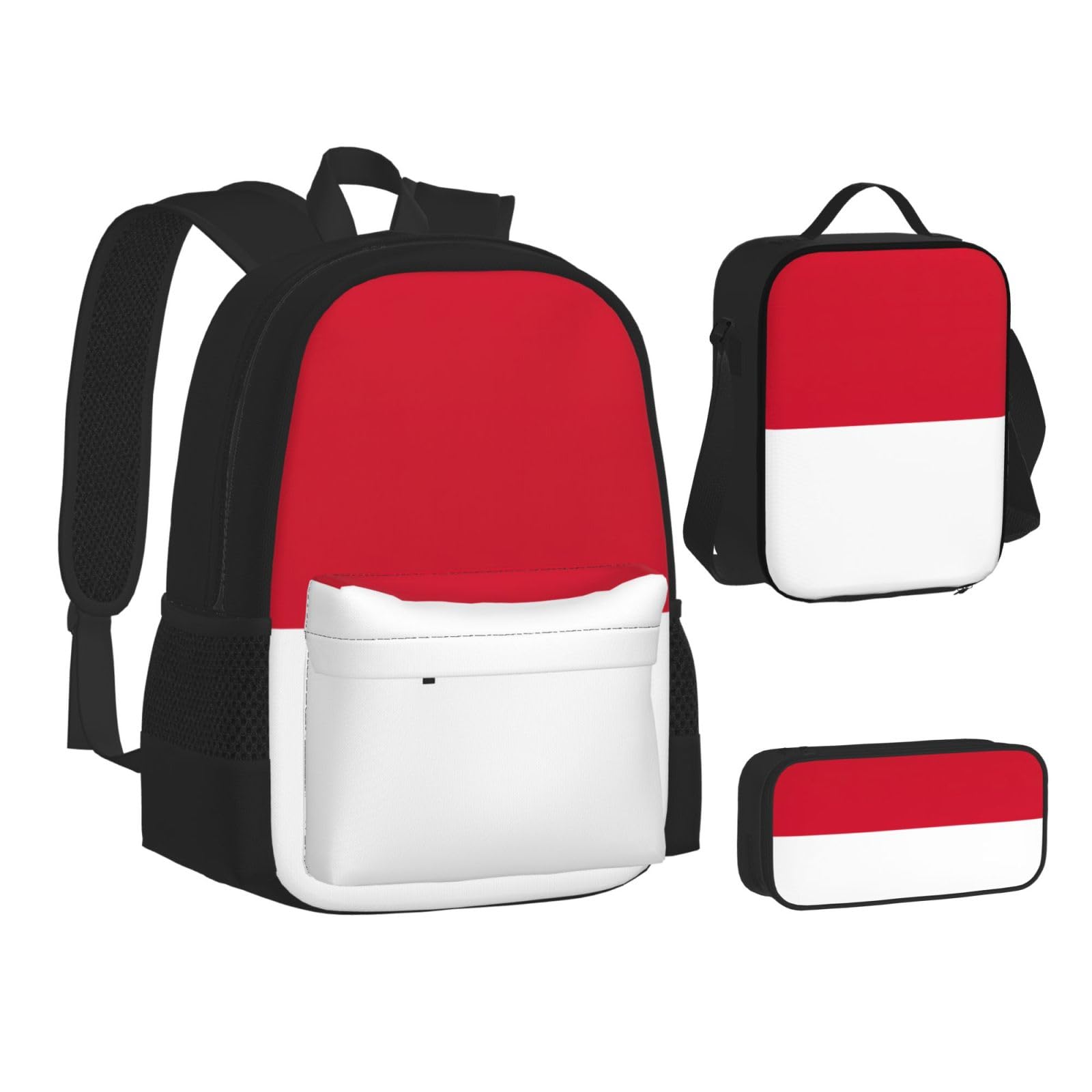 Flaga Monako plecak dziecko chłopcy dziewczęta pudełko na lunch szkoła torba zestaw uczniów szkół student prezent, Czarny, One Size, Bagaż