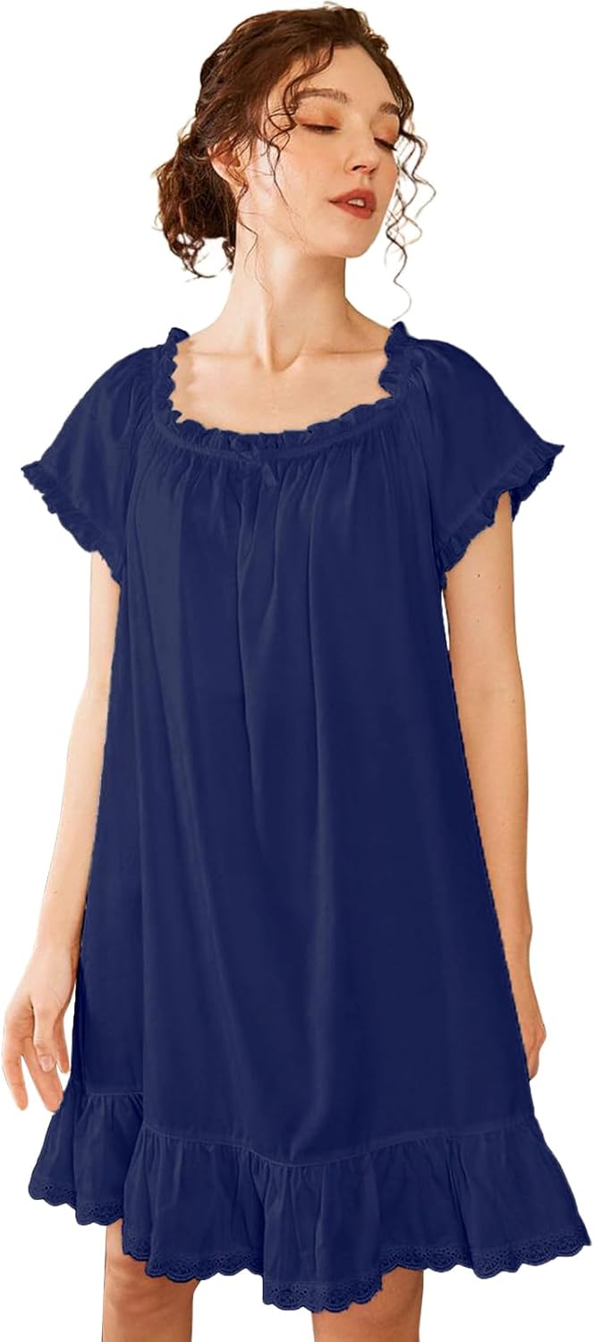 Nanxson Womens' Cotton Nightgown Short Sleeve Sleepwear Vintage Victorian Nightshirt Lounge Dress - Image 7