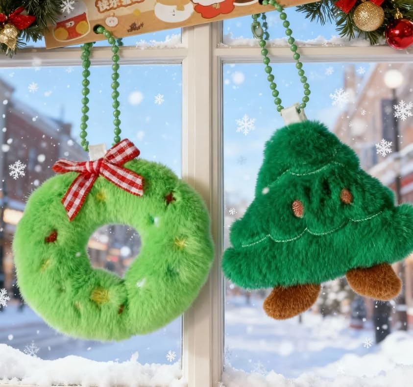 Christmas Plush Hanging Ornament Snowman Santa Soft Holiday Decoration for Home or Accessories (Green)