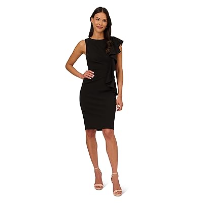 Adrianna Papell Stretch Crepe Side Ruffle Cocktail Dress Women