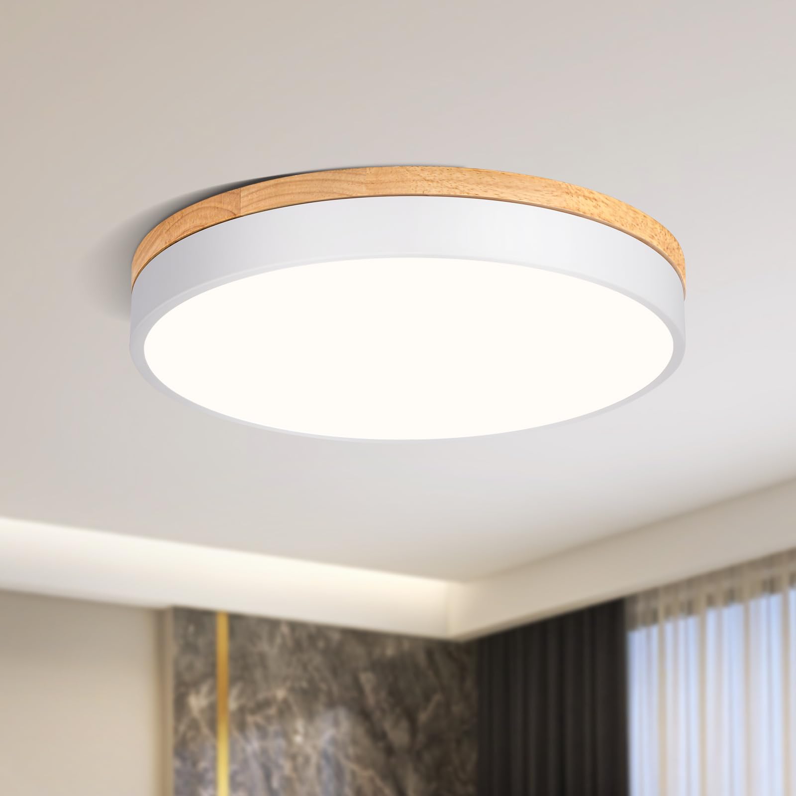 Qamra Plafon LED Techo, Plafon Techo Blanco, Moderno Redondo de Madera, 40cm Lamparas Techo de Dormitorio Comedor Sala de estar Cocina Pasillo 4000K 36W
