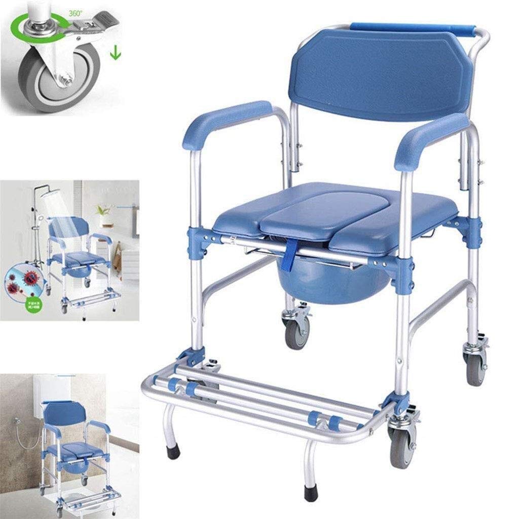 FBJAMZ Shower Stool Commode Chair with,Wheels Rotating Brakes,Wheelchair Shower Transport Seat for Elderly Disabled
