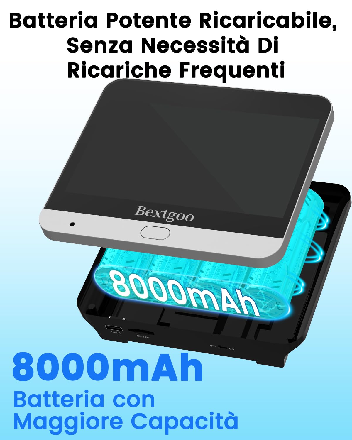 Bextgoo Spioncino Digitale WiFi, 2K Videocitofono WiFi, Display 4,3" Pollici, Batteria 8000mAh, Visione 170°, Visione Notturna, Rilevamento Umanoidi AI, Audio Bidirezionale, Scheda da 32 GB Inclusa