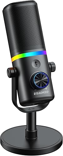 Aokeo Microphone for PC, AK-10 USB/XLR Dynamic Desktop Microphone for Gaming,Podcast,Streaming with RGB Light,Volume Control,Mute Button,Noise Reduction