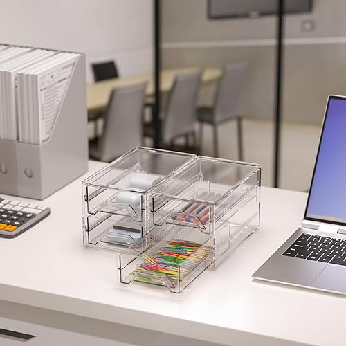 Miniatura 2 de Organizador de escritorio Cajón Almacenamiento de oficina 4 cajones de plástico organizadores para accesorios pequeños, caja transparente para