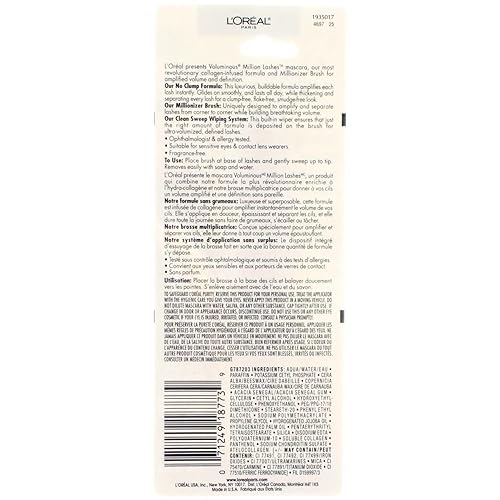 Vista 8 de L'Oreal Paris Voluminous Million Lashes máscara, 0.3 onza, negro marrón Lavable Negro Marrón