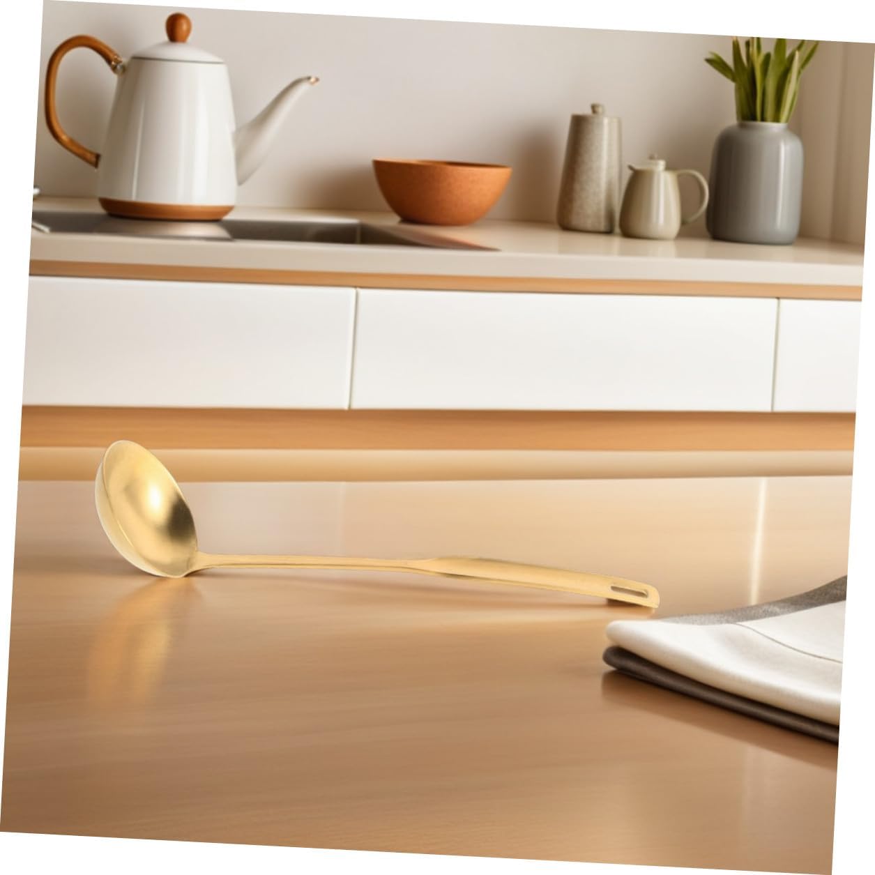 2pcs Golden Stainless Steel Soup Ladle with Thickened Reinforced Design