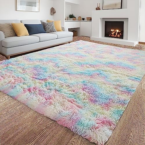 5x8 Feet Navy Soft Area Rugs for Bedroom Living Room Shag Area Rug Modern Indoor Plush Fluffy Carpets, Soft and Comfy Carpet, Girls Kids Nursery (5X8 Feet, Navy/White)