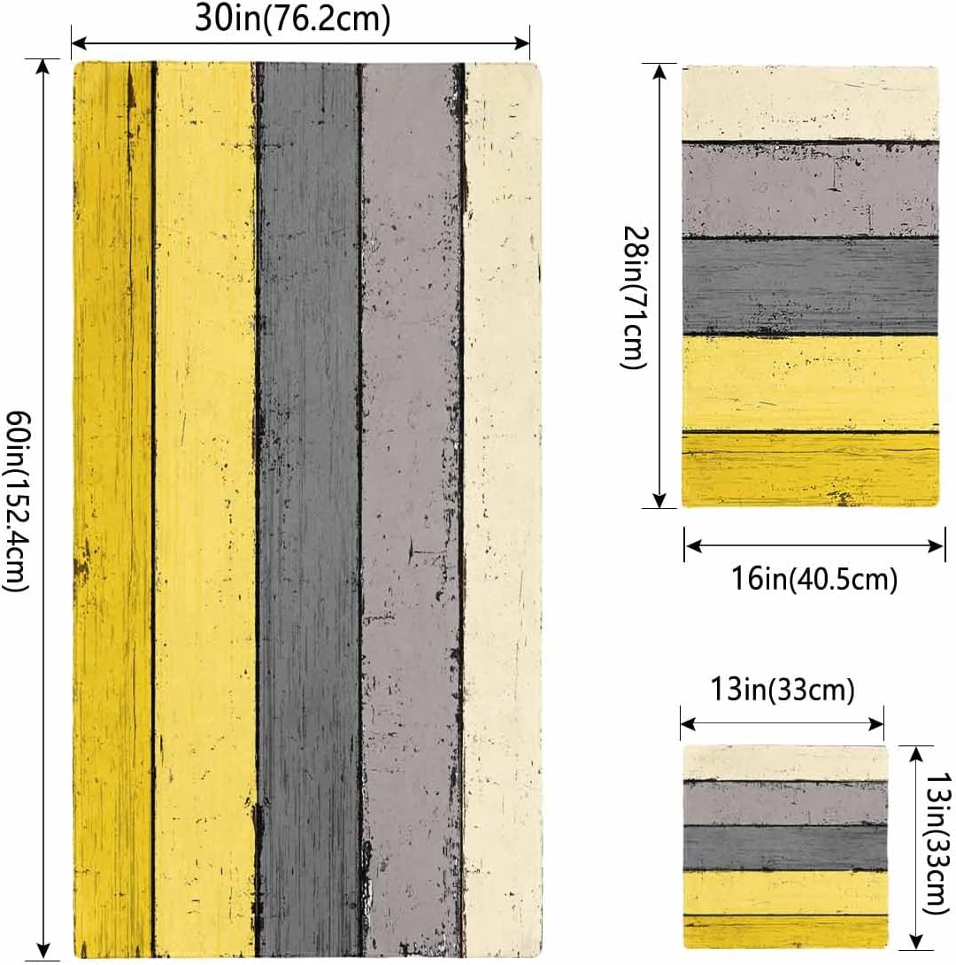 Barn Wood Board Grey Yellow Ombre Stripes 3 Piece Bath Towels Set, Gray Blue Gradient Soft & Absorbent Towel for Bathroom, Hotel (1 Bath Towel 30x60, 1 Hand Towel 16x28, 1 Washcloth 13x13)