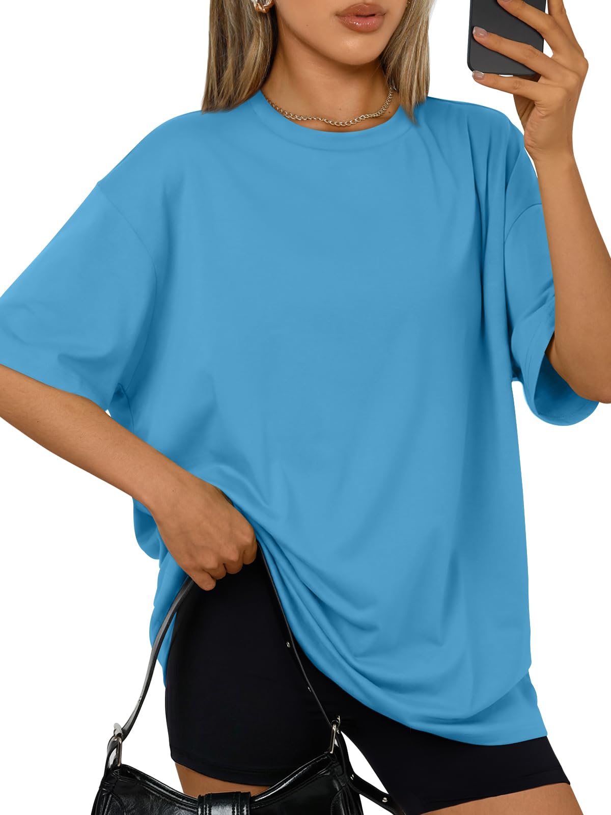 Trendy Queen Womens Oversized T-Shirts Short Sleeve Crew Neck Summer Tops | Midweight Poly-Cotton Blend, Drop Shoulder Loose Fit