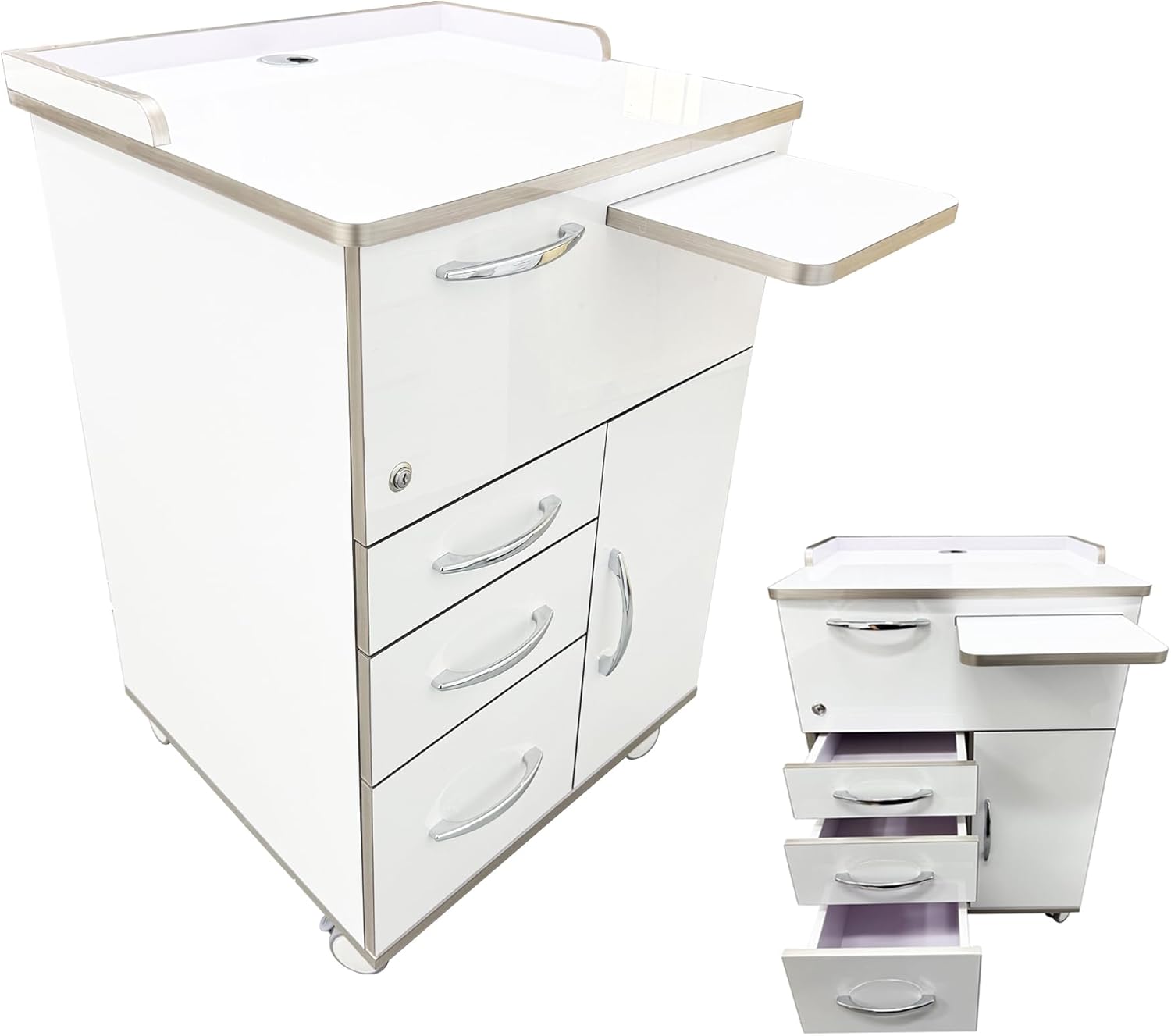 TECHTONGDA Multi-Functional Mobile Storage Cabinet Medical Dental Assistant's Mobile Cabinet with Sockets and Side Drawer Hospital Utility Cart Office File Cabinets