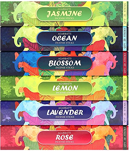 Incense Sticks Variety Pack 120 Sticks - Ocean Lavender Jasmine Rose Lemon Blossom for Aromatherapy,Relaxation Meditation,Yoga
