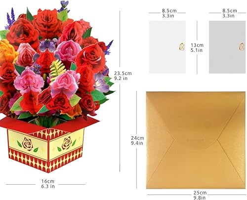 Miniatura 2 de CNLITIHEKA Tarjeta desplegable de ramo de rosas para el día de San Valentín, tarjeta de aniversario, tarjeta de cumpleaños, tarjeta de