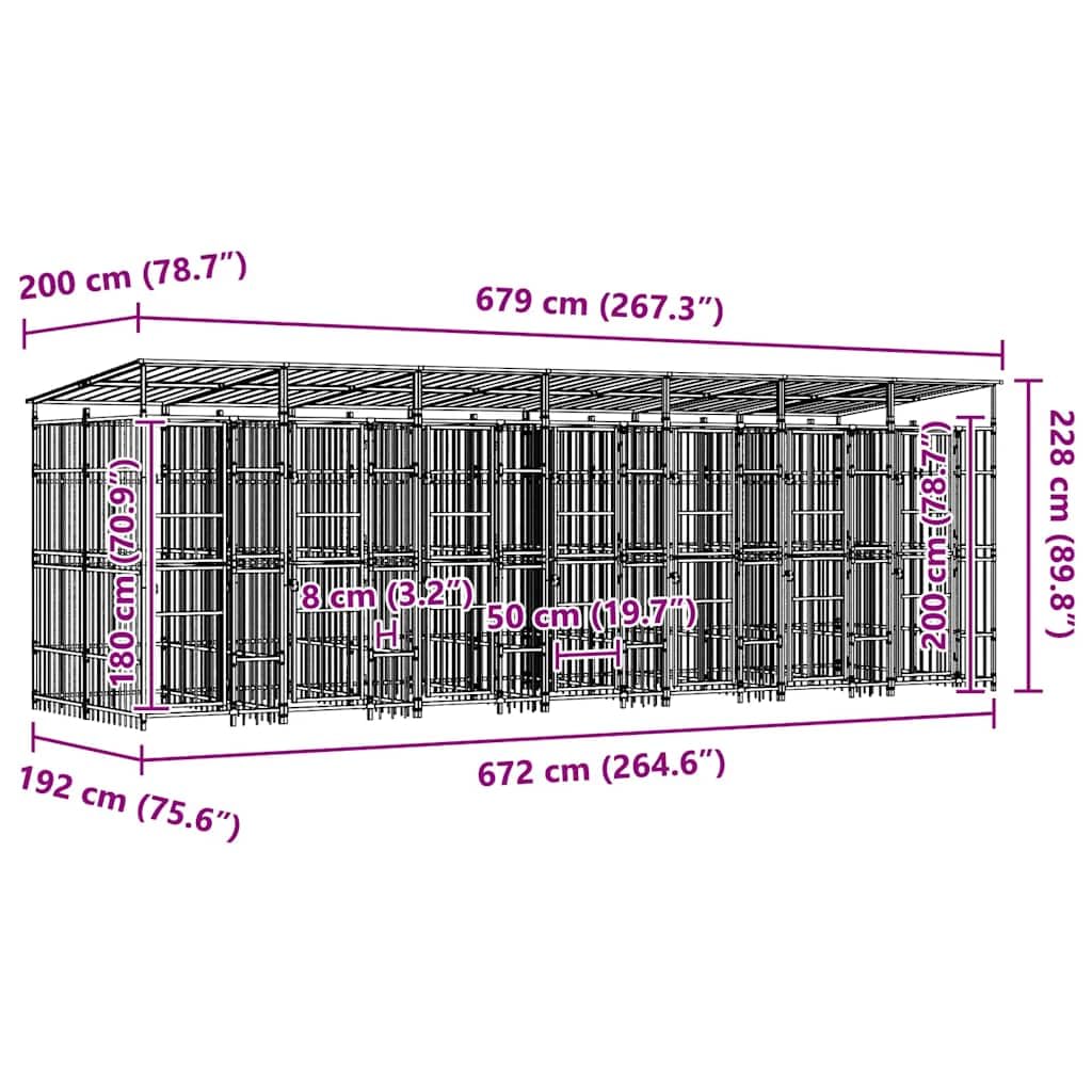 Perrera para perros con techo de acero negro 12,9 m² 679 x 200 x 228 cm con puerta con cierre de protección y seguridad para perros, cachorros, jardín y camping
