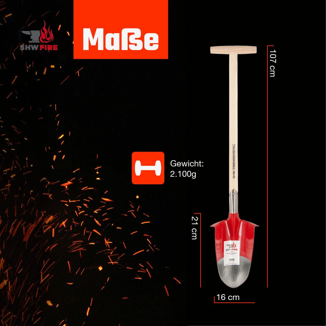 SHW-FIRE | Hohlspaten mit Eschenholzstiel, T-Griff, geschmiedetem Spezialstahl, Spaten ideal zum Pflanzen & Wurzeln durchtrennen | Made in Germany