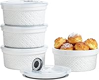 Vista 15 de Ramequines de 177 ml con tapas aptos para horno, pequeños ramequines de crema catalana con cubiertas, juego de 4 ramequines de cerámica, tazones