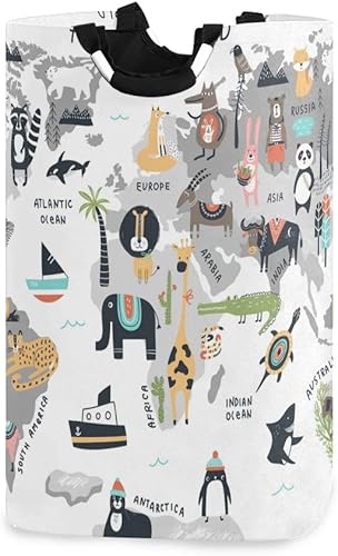 senya Cesta de almacenamiento grande con asas, organizador plegable para ropa de guardería, juguetes, mapa del mundo animal