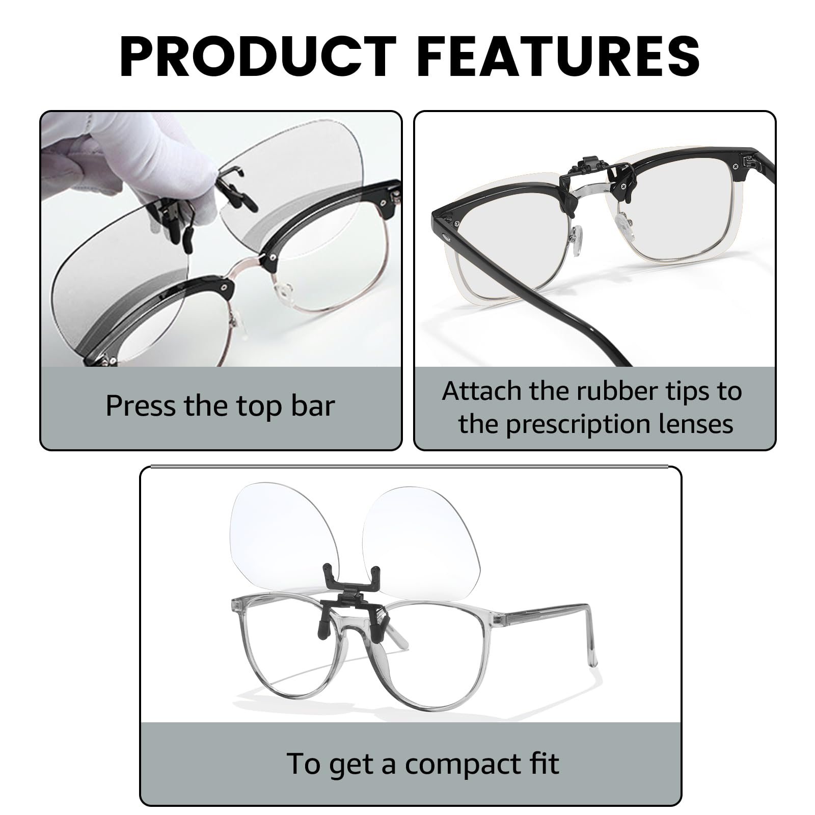 VIEWBETTER BL1009 Lot de 3 lunettes de blocage de la lumière bleue avec clip sensibles à la lumière pour jeux informatiques
